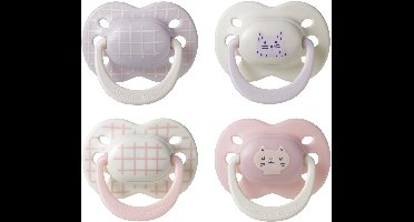 Tommee Tippee Ultimate Fit-fopspeen - 0-6 maanden - 4 stuks - orthodontische symmetrische speen- 100% BPA-vrij silicone - Roze deco