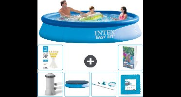 Intex Rond Opblaasbaar Easy Set Zwembad - 366 x 76 cm - Blauw - Inclusief Pomp - Afdekzeil - Schoonmaakset - Vloertegels - 7-delig