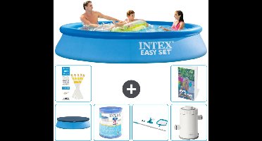 Intex Rond Opblaasbaar Easy Set Zwembad - 305 x 61 cm - Blauw - Inclusief Afdekzeil - Filter - Schoonmaakset - Zwembadfilterpomp - 7-delig
