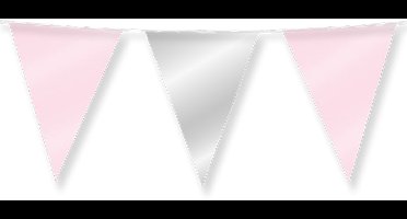 Dubbelzijdige vlaggenlijn | Set á 3 stuks | Lengte: 10 meter | Kleur: Licht roze | Zilver
