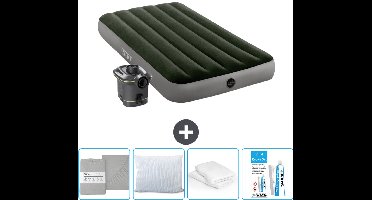 Intex Luchtbed - 1-Persoons - 99 x 191 x 25 cm - Groen - Inclusief pomp - Hoeslaken - Kussen - Reparatieset en Kussenbeschermer