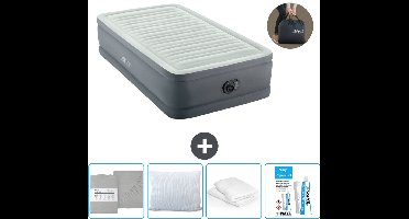 Intex Luchtbed - 1-Persoons - 99 x 191 x 46 cm - Grijs - Inclusief pomp - Hoeslaken - Kussen - Reparatieset en Kussenbeschermer