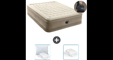 Intex Luchtbed - 2-Persoons - 152 x 203 x 46 cm - Beige - Inclusief pomp - Kussen en Kussenbeschermer