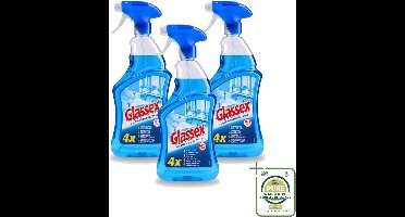 3 x Glassex - Glas & Multi Schoonmaak Spray - Voor Stralend Glas & Vlekken - 750 ml - Wasstrips - Glas Reinigen - Spiegel Reinigen - Ruiten Reinigen - Marmer Reinigen - Vlekken Verwijderen