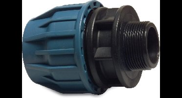 Jason Aansluitstuk PP 90 mm x 2" knel x buitendraad 12.5bar zwart/blauw DVGW/KIWA/WRAS/SVGW