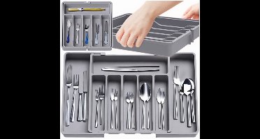 More&Deco - Organizer voor Besteklade - Grijs - Verstelbaar - 33-57 cm
