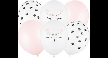 PARTYDECO - 6 roze katten latex ballonnen 30 cm pastel decoratie