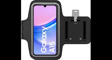 Sportarmband geschikt voor Samsung Galaxy A15 - Hardloop Telefoonhouder - Armband - Sportband - Zwart