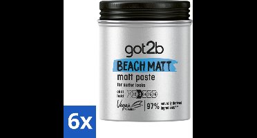 6 x Got2B - Styling Paste - Beach Matt - 100 ml - Beach Look - Matte Styling - Surfer Look - Natuurlijke Styling - Vegan Styling