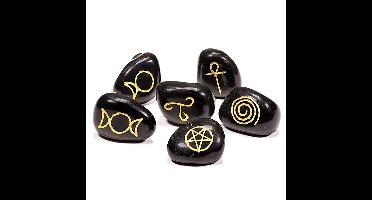 Wicca Symbolenstenen agaath zwart SET van 6 - 3.3x2.3 - Edelsteen - Zwart - S