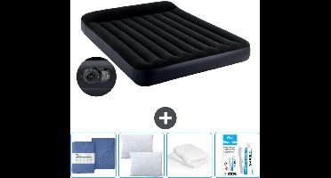 Intex Luchtbed - 2-Persoons - 152 x 203 x 25 cm - Blauw - Inclusief pomp - Hoeslaken - Kussen - Reparatieset en Kussenbeschermer