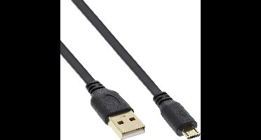 USB Micro B naar USB-A platte kabel - USB2.0 - tot 1A / zwart - 5 meter