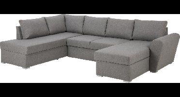Stan slaapbank, hoek links met chaise longue rechts, in lichtgrijs.