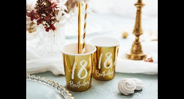 Feestbekers 18th Birthday Goud - 6 Stuks