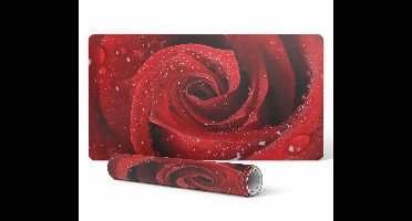 Antislip bureauonderlegger met rozenprint en waterdruppels, 90x45 cm