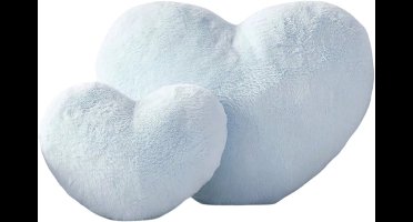 S&E Zachte Hartvormige Kussen - Pluche Konijnenbont Decoratief Kussen voor Bank, Bed of Slaapkamer - Perfect Valentijnscadeau voor Meisjes en Vrouwen - 33 x 25 cm - Lichtblauw