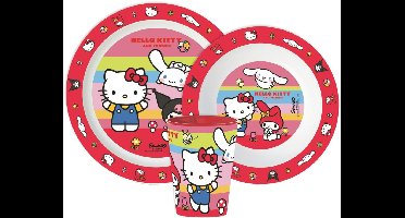 Hello Kitty and Friends Serviesset - Beker 260 ml - Diepe kom - Plat bord - 3 stuks - Eetset met beker - Voor verjaardagen en feestjes - Voor kinderen - Voor meisjes