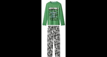 minecraft pyjama - Pyjama Kinderen - minecraft - groen/grijs - Maat 122/128 - katoen - lange mouw