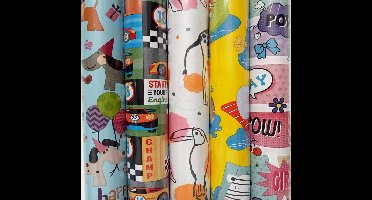 Inpakpapier KIDS COLLORS Cadeau inpak papier 5 ROLLEN -70x200cm.