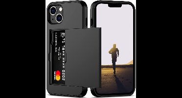 Hoesje Geschikt voor iPhone 13 Hoesje Zwart - shockproof Backcover met pasjeshouder - Ruimte voor 2 pasjes