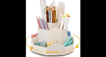 Bureau-organizer - 9 compartimenten - 360° - Stationery & Make-up - Gepolijst - Tafelbladmontage - 17,8D x 13B x 17,8H centimeter - Kleur : Beige