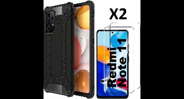 Hoesje geschikt voor Xiaomi Redmi Note 11/ 11S 4G Hoesje Schokbestendig Hybride Rugged hoesje Zwart - Xiaomi Redmi Note 11/ 11S 4G 2x Screenprotector