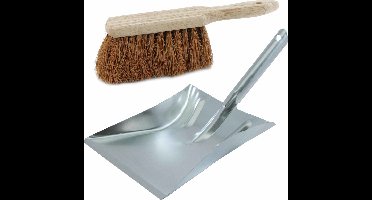 Sorex stoffer en blik set Cleanview - blik 37 x 24 in zilver - verzinkt metaal - en kokosvezel veger - voor buiten