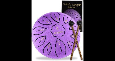 BrellaVio Handpan met Lesboek - Let op: afmeting 16cm ø - Paars - Healing Steel Tongue Drum - Hand Klankschaal - Hang Drum - Lotus Tong Muziektherapie