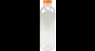 70x Petfles met oranje dop 1000cc transparant