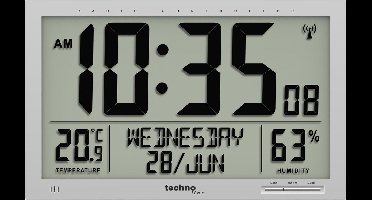 Technoline WS 8013 - Wandklok - Digitaal - Rechthoek - Radiogestuurde tijdsaanduiding - 12/24 - Datumaanduiding - Binnentemperatuur - Vochtigheid - Kunststof - Cijfers - Zilverkleurig
