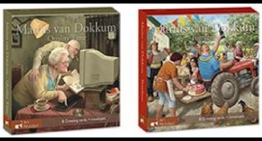 Marius van Dokkum. Set van 2 kaartenmapjes met dubbele wenskaarten Tuinfeest - Quality time ( totaal 16 kaarten)
