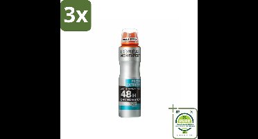 3 x L'Oréal Men Expert Deodorant Spray Fresh Extreme 150 ml - Grootverpakking - 48 Uur Deodorant - Anti-geur - Transpiratiecontrole - Frisse Geur - Deodorant Spray
