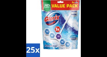 25 x Glorix - Power Clean - Toiletblok - Ocean - Hersluitbare Verpakking - 5 Blokken - Toiletblok - Hygiëne - Reinigen - Kalk - Schuim