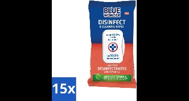 15 x Blue Wonder Desinfectie Reiniger Doekjes 72 stuks per verpakking - Schoonmaken - Desinfecteren - Doekjes - Hygiëne - Bacterievrij