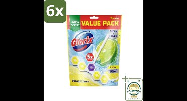 Glorix - Power Clean - Toiletblok - Citrus - Hersluitbare Verpakking - 5 Blokken - Voordeelverpakking - 6 stuks - Toilet reiniging - Citrus geur