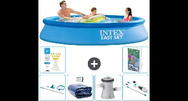 Intex Rond Opblaasbaar Easy Set Zwembad - 305 x 61 cm - Blauw - Inclusief Schoonmaakset - Solarzeil - Zwembadfilterpomp - Stofzuiger - 7-delig