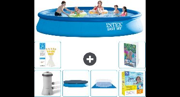 Intex Rond Opblaasbaar Easy Set Zwembad - 457 x 84 cm - Blauw - Inclusief Pomp - Afdekzeil - Grondzeil - Onderhoudspakket - 7-delig