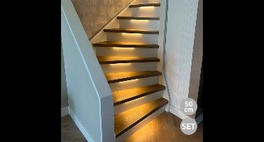 Trapverlichting led met bewegingssensoren - 14 treden - 50 cm - Warm Wit (2700K) - 420 lm - Met draadloze 3-knops-dimmer (RF) - Complete set voor max. 14 treden