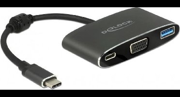 DeLOCK Premium USB-C naar VGA, USB-A en USB-C PD adapter met DP Alt Mode (1920 x 1200) / zwart - 0,20 meter