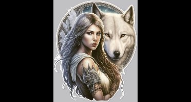 Wandbord Gothic Special - Keltische Vrouw Met Witte Wolf