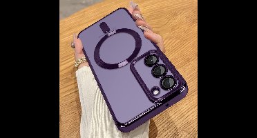 Hoesje Geschikt Voor Samsung Galaxy S23 hoesje Magnetisch Met Lens beschermer Transparant / Paars – Magneet hoesje