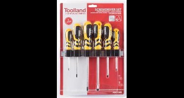 Toolland Schroevendraaierset, 6-delig, chroom-vanadium, magnetische punt, soft touch handvat, wandmontage