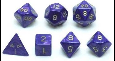 HOT Games dobbelstenen set paars marmer parelmoer 7 stuks kunststof.
