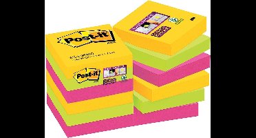 Post-it® Super Sticky Notes, Kleurenset Rio, Canary Yellow™, Neon groen, Fuchsia - 12 blokken