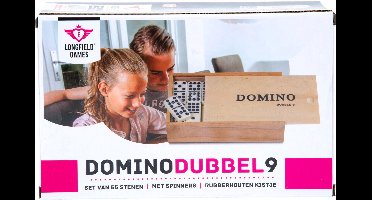 Domino Dubbel 9 Groot – 55 Domino Stenen met Zwarte Ogen & Spinners – Inclusief Houten Kist met Schuifdeksel – Engelhart