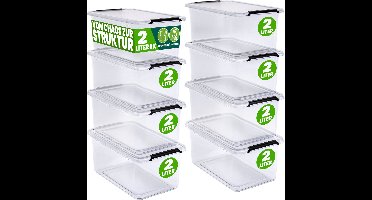 DEUBA Opbergbox Set van 8 - 2l BPA Vrij Stapelbaar - 19,5x15x11,5cm