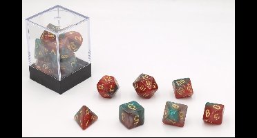 HOT Games dobbelstenen set Stardust rood groen 7-delig kunststof.