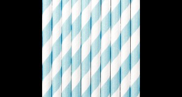 Partydeco Drinkrietjes - papier - 50x - strepen wit/blauw - 19,5 cm - rietjes