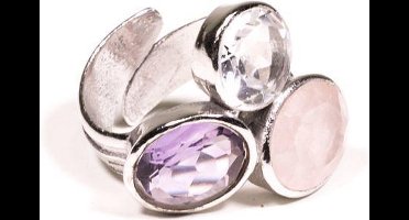 Ring gouden driehoek mineralen - Messing - Verzilverd - Edelsteen - M