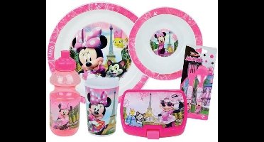 Disney Minnie Serviesset - FUN HOUSE - 006377 - Glas, Diep Bord, Plat Bord, Fles, Snackdoos en Bestek